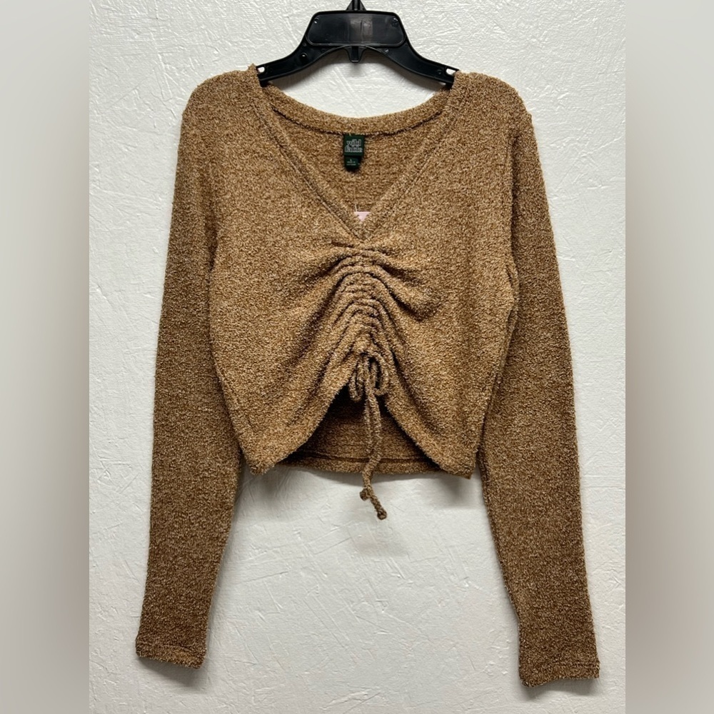 WILD Fable - Women's Long Sleeve V-Neck Ruched
Front Fitted Sweater Knit T-Shirt